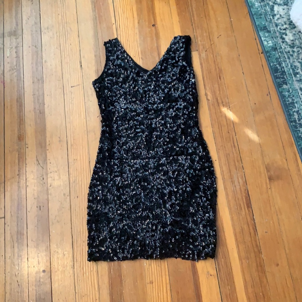black sequin dress